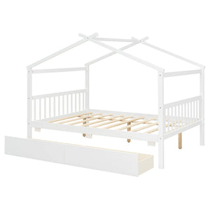 English Elm Twin House Bed Solid Pine Kids Cottage Frame with Storage Drawers Imaginative Room N708P309247K