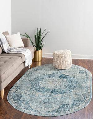 Unique Loom Newport Elms Machine Made Medallion Rug Navy Blue, Light Blue/Ivory 7' 10" x 10' 2"