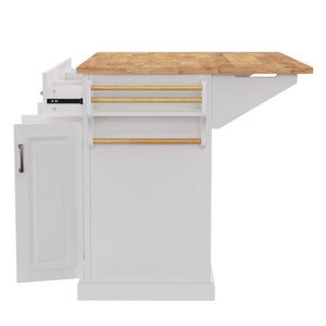 English Elm K&K 54" Farmhouse Kitchen Island with Embossed Texture, Drop Leaf, Soft-Close Drawers & Wheels White N707P195395W