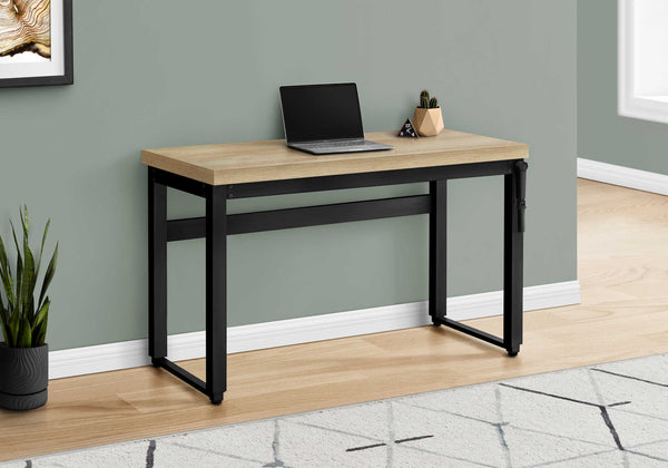 English Elm Computer Desk – Adjustable Standing Workstation With Natural Laminate Top & Sturdy Black Metal Frame B2710P219893