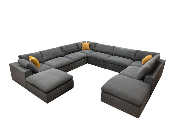 English Elm Coffee Bean Upholstered Modular Sectional with Toss Pillows for Modern Living Rooms B2748S00075