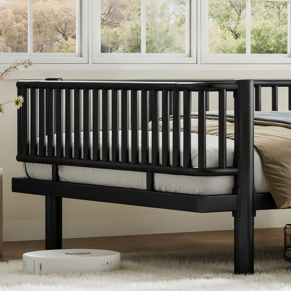 English Elm Queen Storage Platform Bed Low Profile Metal Frame with Built-in Drawers for Small Spaces Black W5305P471352