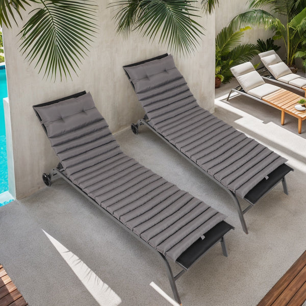 English Elm 2PCS 72.8" Chaise Lounge Cushions Grey - Outdoor Patio Replacement Set with Straps, Removable Covers, Plush Sponge Comfort W419P182869