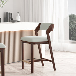 English Elm Patricia Velvet Upholstered Counter Stool with Beech Frame, Gold Footrest Plate, Commercial Grade Comfort White B365P398028