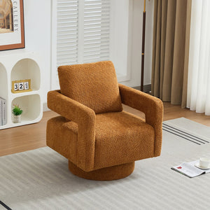 English Elm 29.13" Swivel Accent Chair — Modern Bouclé Rotating Lounge Chair with Removable Cushion, Solid Wood Frame, Cozy Design Caramel W1852P211990