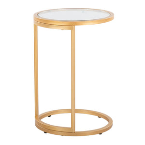 English Elm Round Zenn End Table - Elegant Gold Metal Frame With Clear Glass Top, Perfect For Modern Spaces B202P223394-GIGA