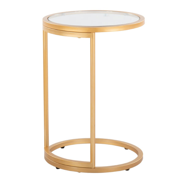 English Elm Round Zenn End Table - Elegant Gold Metal Frame With Clear Glass Top, Perfect For Modern Spaces B202P223394-GIGA