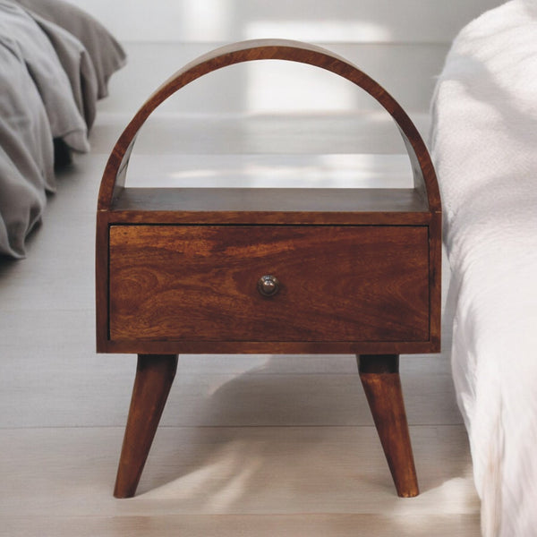 English Elm Chunky Solid Mango Wood Floating Nightstand with Drawer and Open Shelf Organic Warmth B182P263047