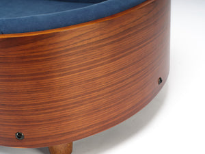 English Elm Scandinavian Mid-century Pet Sofa with Walnut Bentwood Back and Navy Velvet Cushion Dark Blue W794125941