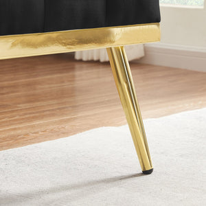 English Elm Black Tufted Velvet Compact Sofa with Glamorous Gold Legs for Stylish Living Spaces W3985P426914
