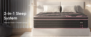 English Elm Twin Hybrid Mattress 10 Inch Pocketed Coil Memory Foam Medium Firm Sleep Support Pink+Black W2889P423137