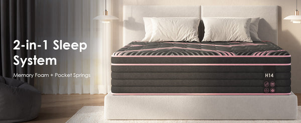 English Elm Twin Hybrid Mattress 10 Inch Pocketed Coil Memory Foam Medium Firm Sleep Support Pink+Black W2889P423137