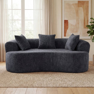 English Elm Crescent-shaped Curved Chenille Loveseat Low Profile Deep Seat Modern Living Room Sofa Grey W5188P450341