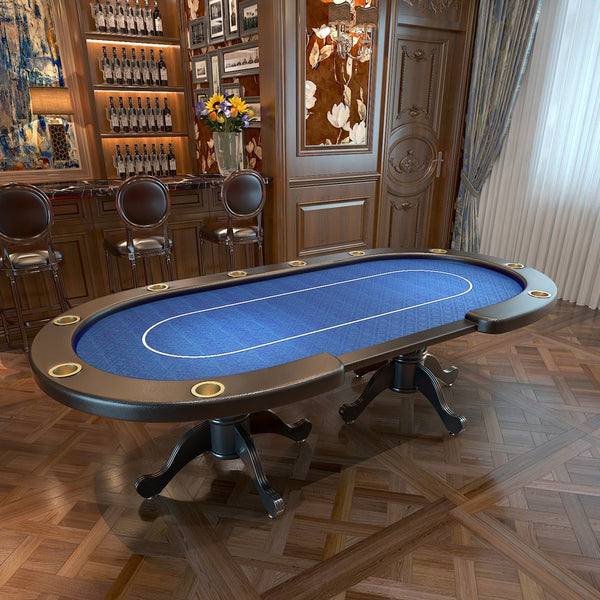 English Elm 96" Oval Casino Poker Table Seats 10 with Speed Cloth Felt Vinyl Armrest Cup Holders Blue W2748S00024