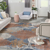 Nourison Pompeii PMP04 Machine Made Power-loomed Borderless Design Indoor Only Coastal, Nautical & Beach  Rug Blue Multicolor, Blue Multicolor 70% Polypropylene,30% Polyester 99446957832