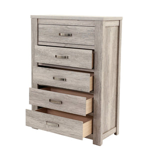English Elm Bedroom Rustic Light Grey 5-Drawer Chest of Drawers — Compact Pine Storage Cabinet, Simple Stylish Design B011P236771