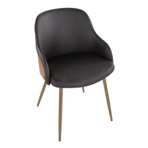 English Elm Chair Set of 2 Faux Leather Padded Seats Walnut Accents Copper Legs Modern Dining B202S02189