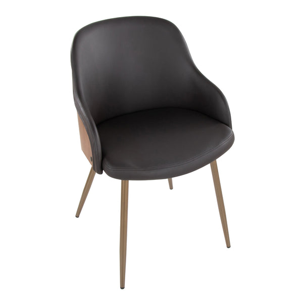 English Elm Chair Set of 2 Faux Leather Padded Seats Walnut Accents Copper Legs Modern Dining B202S02189