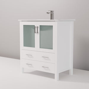English Elm White Bath Vanity With Ceramic Top And Chrome Faucet Set – Elegant Storage Solution For Modern Homes B2731P260509-GIGA