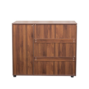 English Elm Shoe Cabinet 4-Tier Adjustable Shelves Louvered Door Shoe Rack Organizer for Entryway Hallway Walnut W331P242462