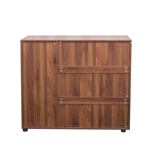 English Elm Shoe Cabinet 4-Tier Adjustable Shelves Louvered Door Shoe Rack Organizer for Entryway Hallway Walnut W331P242462