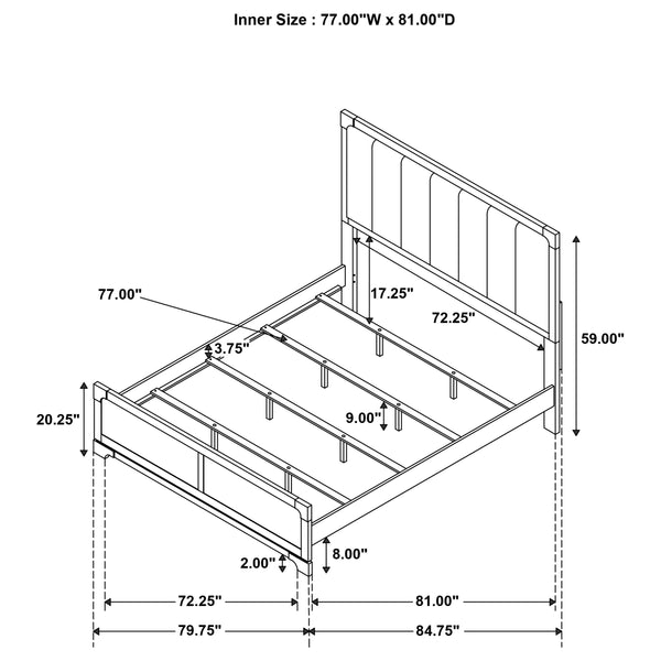 English Elm Pierce Eastern King Panel Bed with Led Lighting and Gloss Diamond Embossed Headboard B062S01539
