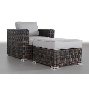 English Elm Comfortable Oversized Wicker Armchair with Ottoman, 5" Plush Water‑Resistant Cushions, No Assembly Required B120S00231