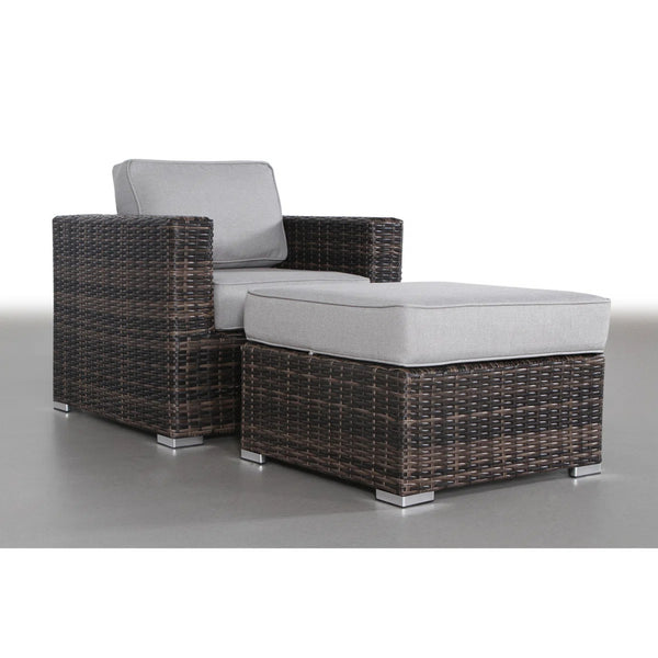 English Elm Comfortable Oversized Wicker Armchair with Ottoman, 5" Plush Water‑Resistant Cushions, No Assembly Required B120S00231