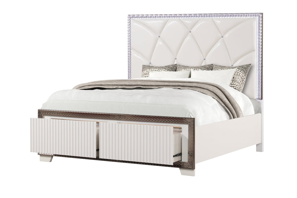 English Elm Fabio Tufted King Bed with LED Lighting, Diamond Accents, Two Drawers & Two-Tone Textured Finish B009S01933