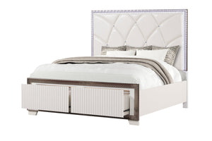 English Elm Fabio Modern Queen Tufted Bed with Diamond Accents, LED Lighting, Two Drawers & Textured Two-Tone Finish B009S01580