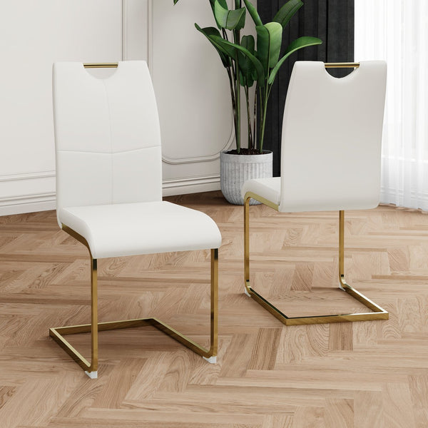 English Elm Modern Faux Leather Dining Side Chairs with Chrome Legs Ergonomic Set of 2 W210127292