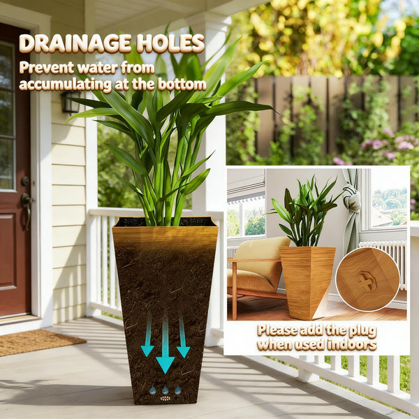 English Elm Classic Faux Wood Polypropylene Tall Outdoor Planters Set of 3 for Patio or Deck T3971P496256