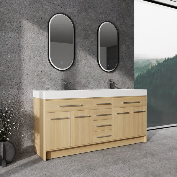 English Elm 72" Freestanding Bathroom Vanity with Double Resin Sink, Original Oak Finish, 4 Doors & 6 Drawers, Soft-Close W1972P315234