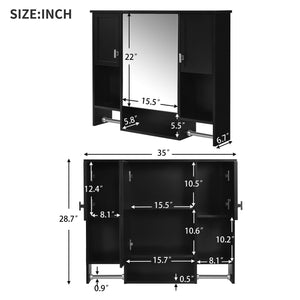 English Elm 35'' Stylish Wall-Mounted Bathroom Storage Cabinet With Mirror & Towel Bar, Modern Design Elegance N710P236929B