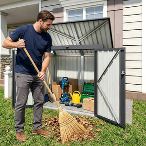 English Elm Outdoor Metal Trash Bin Enclosure for Two Cans Waterproof Powder-coated Yard Shed W3213P445772