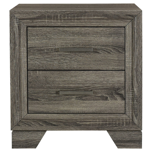 English Elm Funston Brown Oak Nightstand with 2 Drawers, Tapered Legs & Metal Bar Handles for Organized Style B062P375571