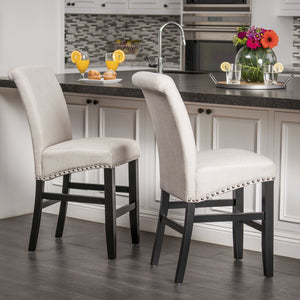 English Elm Christopher Knight Home® - 25" Contemporary Upholstered Counter Stools with Nailhead Trim, Wheat Fabric, Black Legs, Foam Comfort (Set of 2) N780P278314B