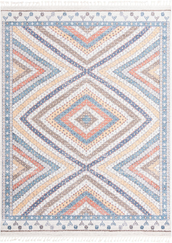 Unique Loom Aramis Rio Machine Made Tribal Rug Blue, Light Blue/Ivory/Light Brown/Terracotta 9' 0" x 12' 2"