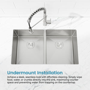 English Elm 33"x19" Handmade Stainless Steel Undermount Double Bowl Sink for Modern Kitchens T3177P296196