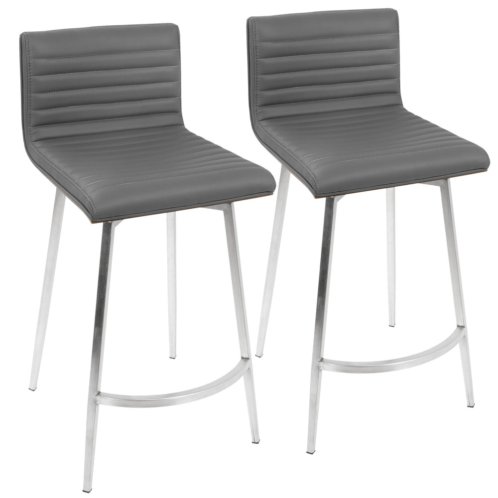 English Elm Contemporary Tufted Faux Leather Swivel Barstools with Walnut Wood Back Set of 2 B202P222087