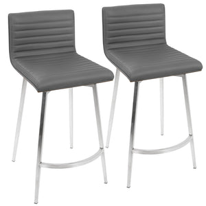 English Elm Contemporary Tufted Faux Leather Swivel Barstools with Walnut Wood Back Set of 2 B202P222087