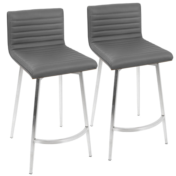 English Elm Contemporary Tufted Faux Leather Swivel Barstools with Walnut Wood Back Set of 2 B202P222087