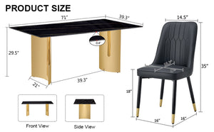 English Elm Table Set With Glass Top & Imitation Marble Finish - 8 Elegant Pu Chairs For Modern Dining Spaces W1151S04333-GIGA