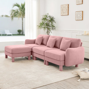 English Elm Boucle Fabric L-Shaped Sectional Sofa With Shell Armrests & Removable Ottoman In Soft Pink Elegance W3041S00293