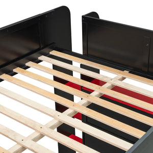 English Elm Full Size Gaming Bunk Bed with Rgb Lighting Integrated Desk Wardrobe and Storage Red LT100266AAR