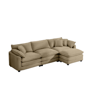 English Elm Corduroy L-Shaped 3-Seater Sofa With Ottoman - Stylish Tan Comfort For Small Living Spaces W714S00797