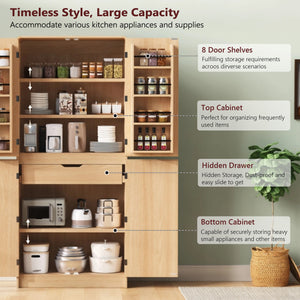 English Elm K&k Farmhouse Pantry Cabinet 72 Inch Tall Mdf Cupboard with Adjustable Shelves Natural N707S000021Y