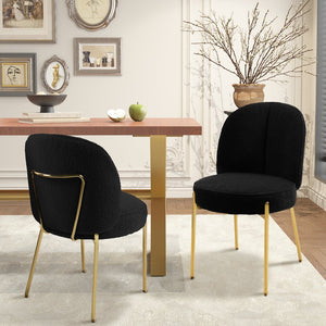 English Elm Black Teddy Upholstered Dining Chairs Set Mid Century Modern with Gold Metal Legs T3609P482844