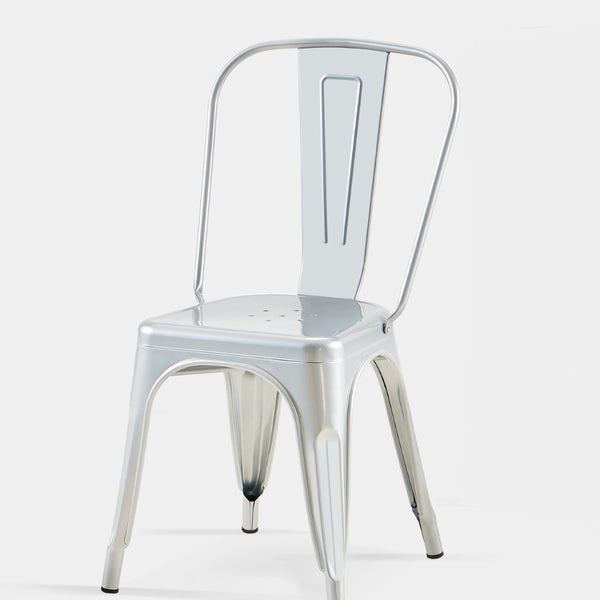 English Elm Set Of 4 High Gloss Silver Metal Dining Chairs - Stackable, Lightweight, Easy To Clean For Home & Cafe B347P383375-GIGA