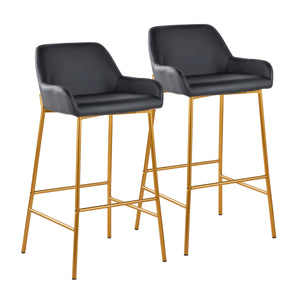 English Elm Fixed-height Swivel Barstools Walnut Legs Teal Upholstery Mid-century Modern Set of 2 B202S02156